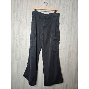 American Eagle Outfitters Womens Cargo Pants Black Mid Rise Baggy Wide Leg 12